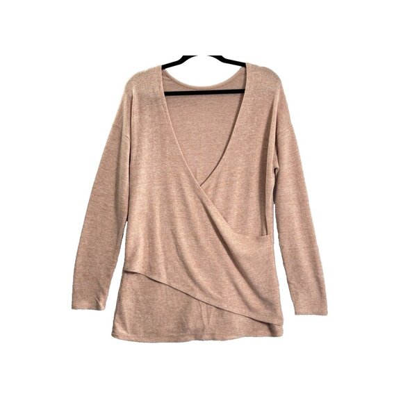 J CREW Women Faux Wrap Pullover Sweater Sz M Peach V Neck Long Sleeve 9a-10 - Picture 1 of 14